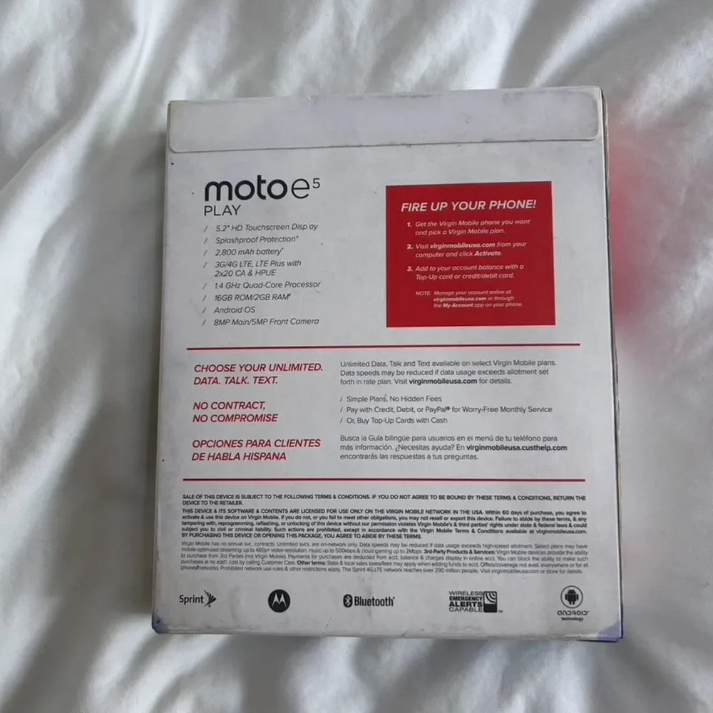 Virgin Mobile Moto e5 Play 5.2 HD Touchscreen 16GB Rom/2GB Ram Prepaid Phone